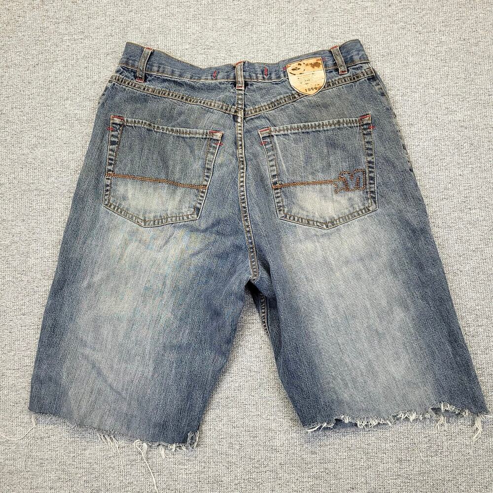 Vintage Mecca  Faded Frayed Baggy Wide Leg Shorts Hip Hop Skate Denim Shorts 34"